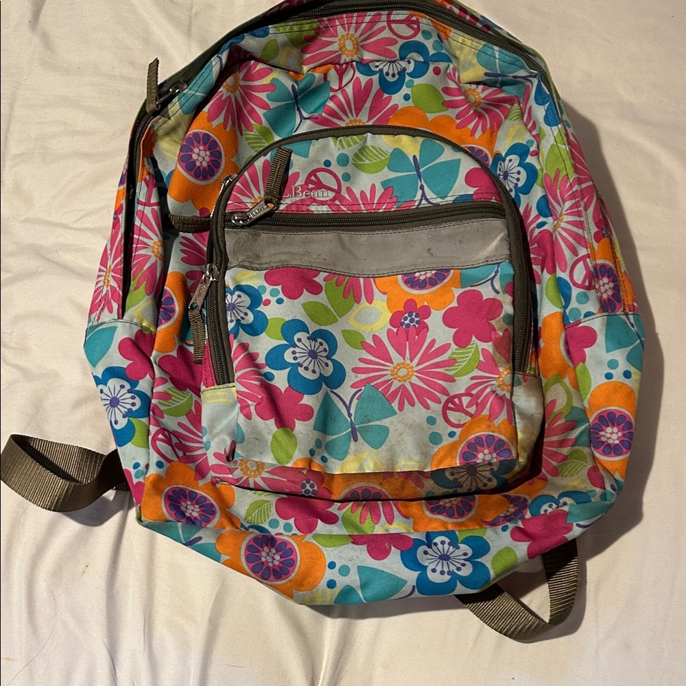 L.L. Bean Multicolor Floral Kids Backpack - Pink, Blue, Orange, Green